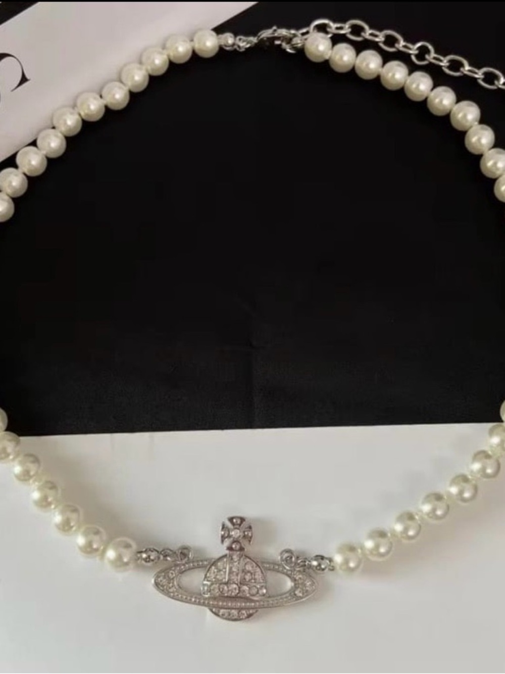 VIVIENNE WESTWOOD PEARL ORB CHOKER SILVER NECKLACE - FULL SET BOX POUCH OS - Picture 4 of 8